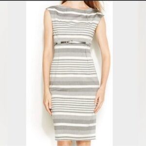 Calvin Klein Gray and White Striped Dress